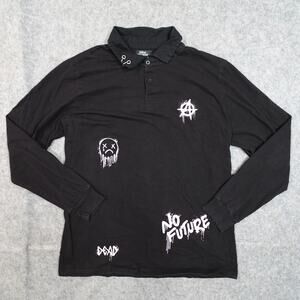 Social Collision Shirt Men Large Polo Black Pink Punk Symbols Long Sleeve TShirt